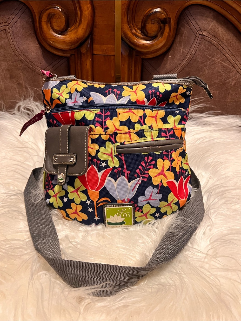 Lily Bloom Navy Floral Crossbody with Multicolor Blooms
